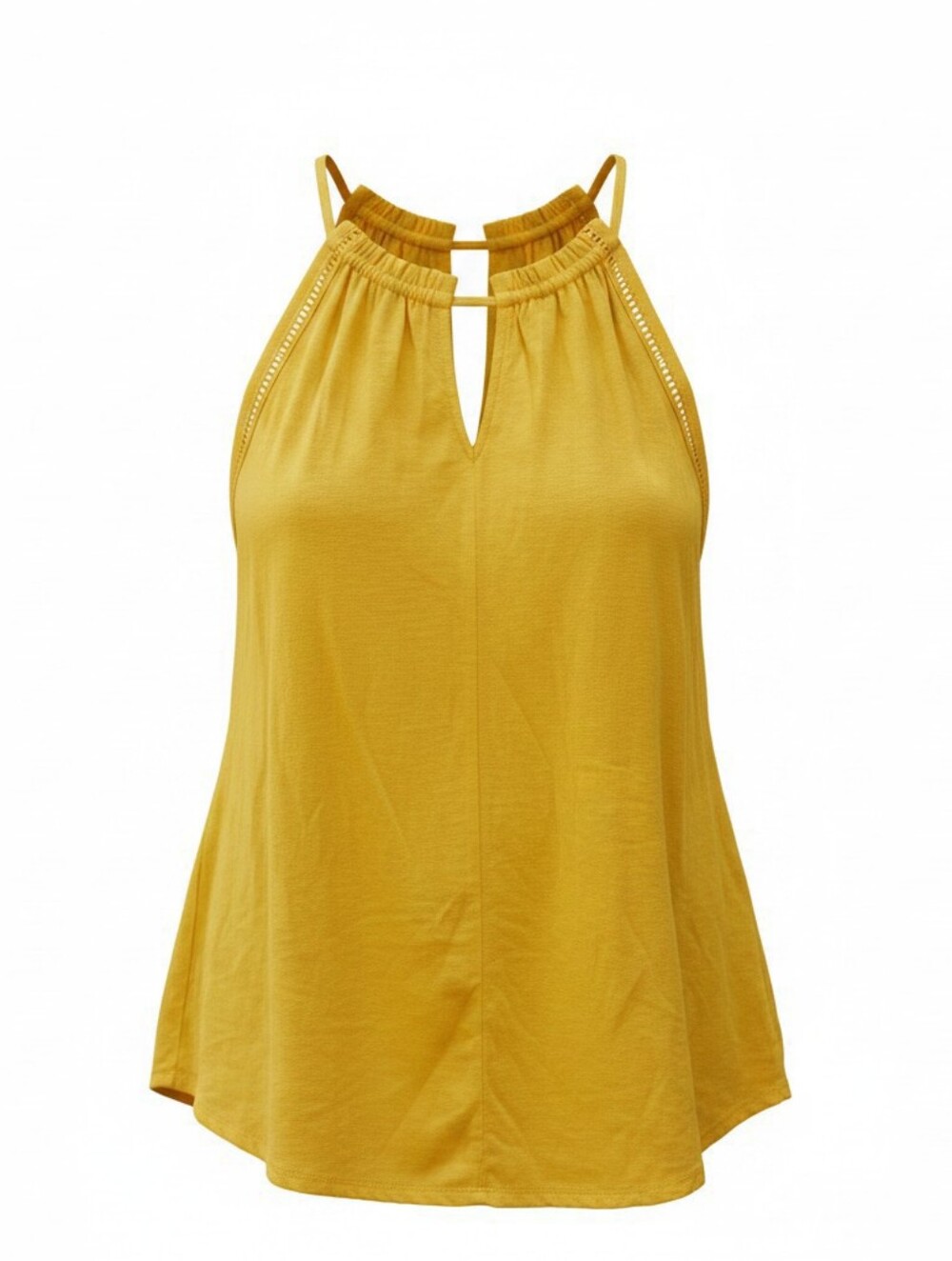 Jessica Simpson Yellow Knit Cut-Out Camisole Blouse Split Neck Sleeveless M - Picture 5 of 9